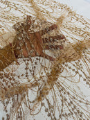 Tulle Glitter Fancy Line Fabric - Rose Gold - Tulle Fabric with Sparkle Glitter Design Sold By Yard