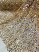 Pearl Sequins Bead Fabric - Rose Gold - Small Beads and Sequins Embroidered on Lace By Yard