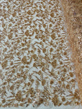 Floral Pattern Beaded Fabric - Rose Gold - Embroidered Bead & Sequins Wedding Bridal Fabric Sold By The Yard