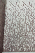 Fire Flames Design Bead Fabric - Rose Gold - Beaded Embroidered Fire Pattern Fabric By Yard