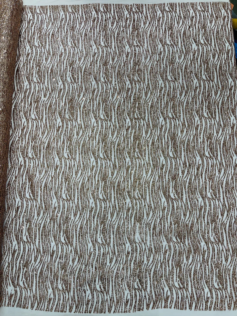 Zebra Stripe Glitter Fabric - Rose Gold - Glitter Design Zebra Lines on Lace Fabric By Yard