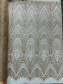 Geometric Glitter Fabric - Rose Gold - Shimmer Glitter Geometric Design Fabric By Yard