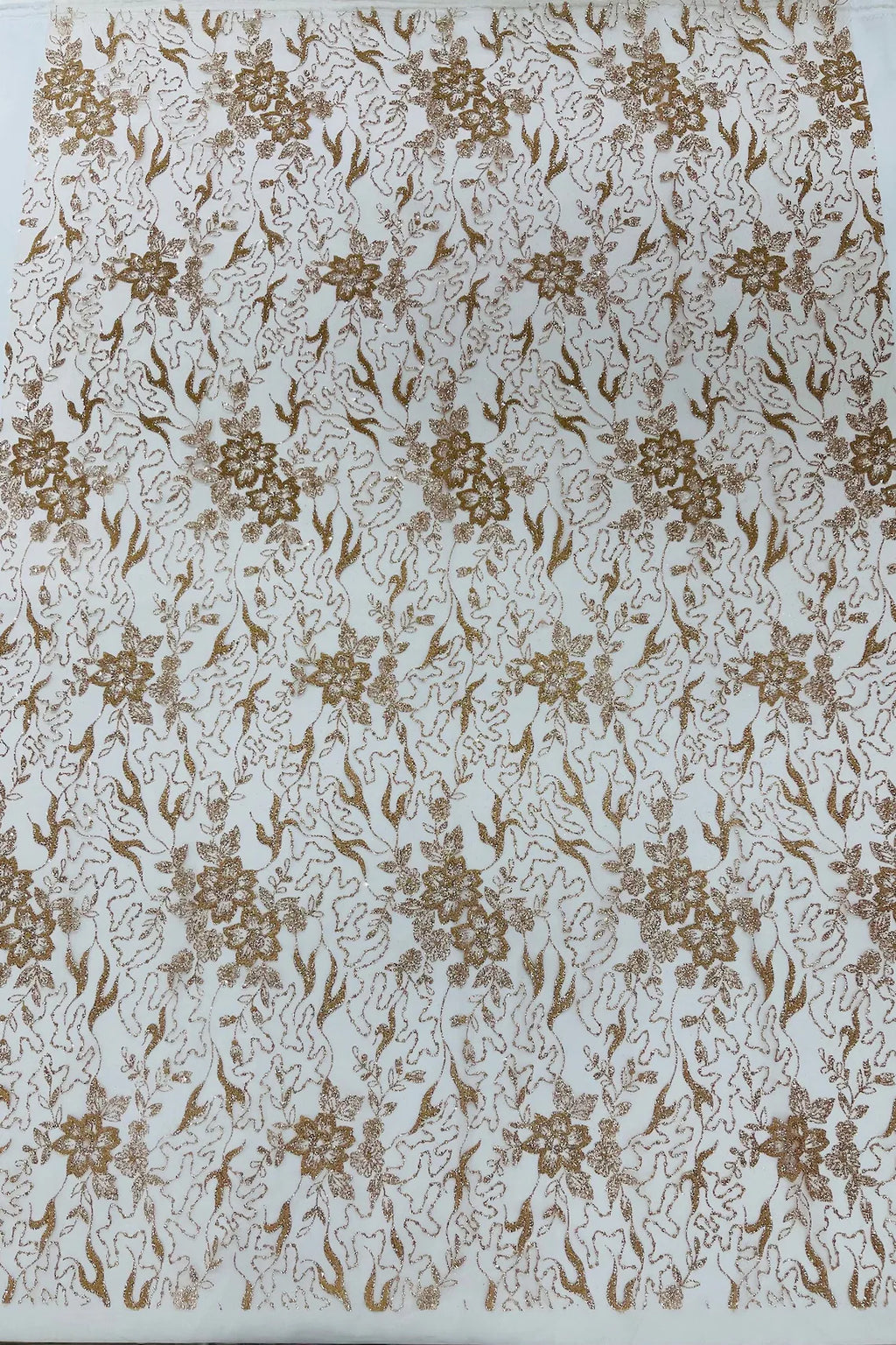 Flower Glitter Fabric - Rose Gold - 3D Floral Tulle Fabric for Wedding, Quinceañera By Yard