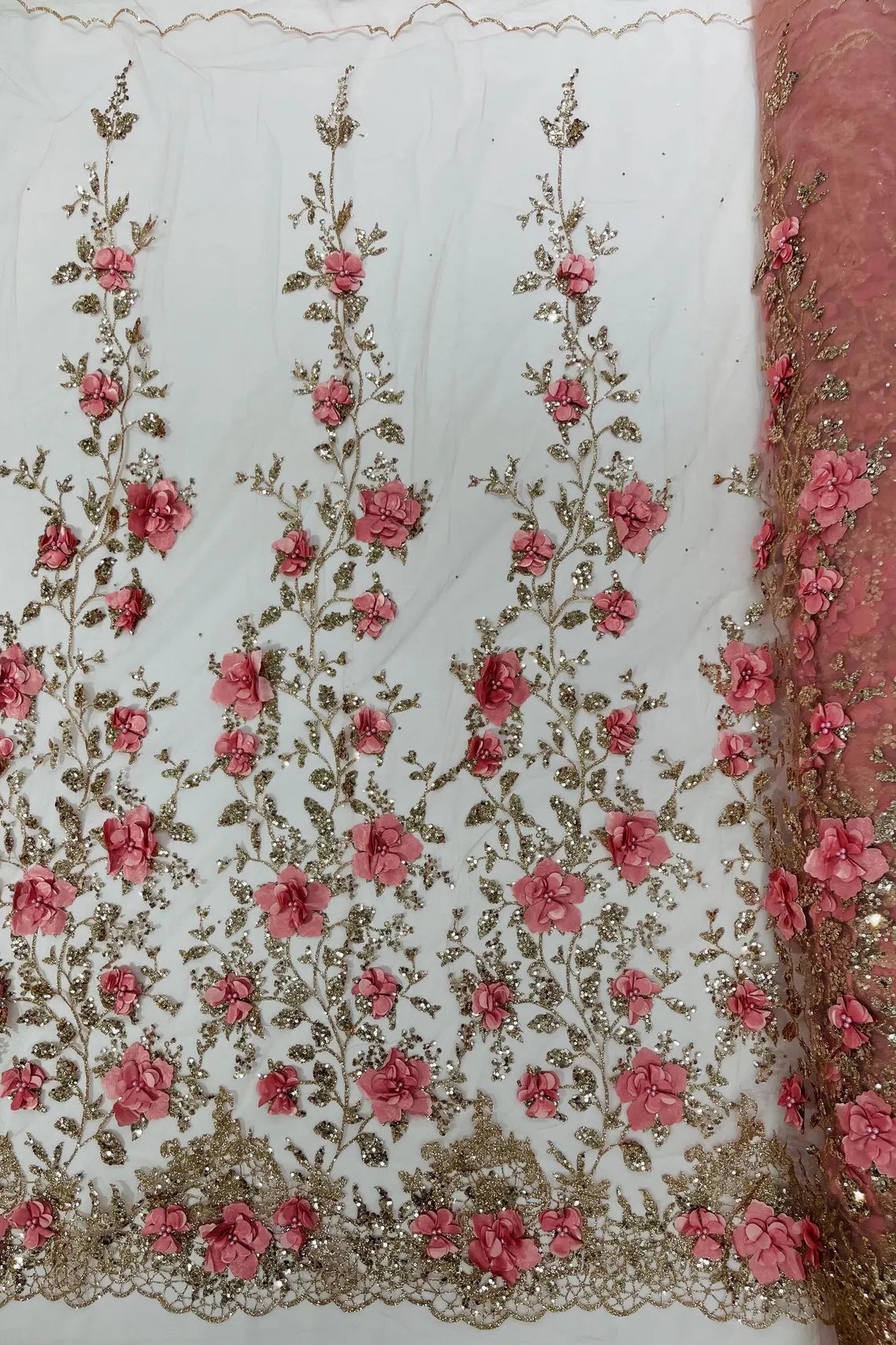 3D Big Flower Glitter Fabric - Rose Gold - Floral Glitter Sequin Desig   METATRONFABRICSINC