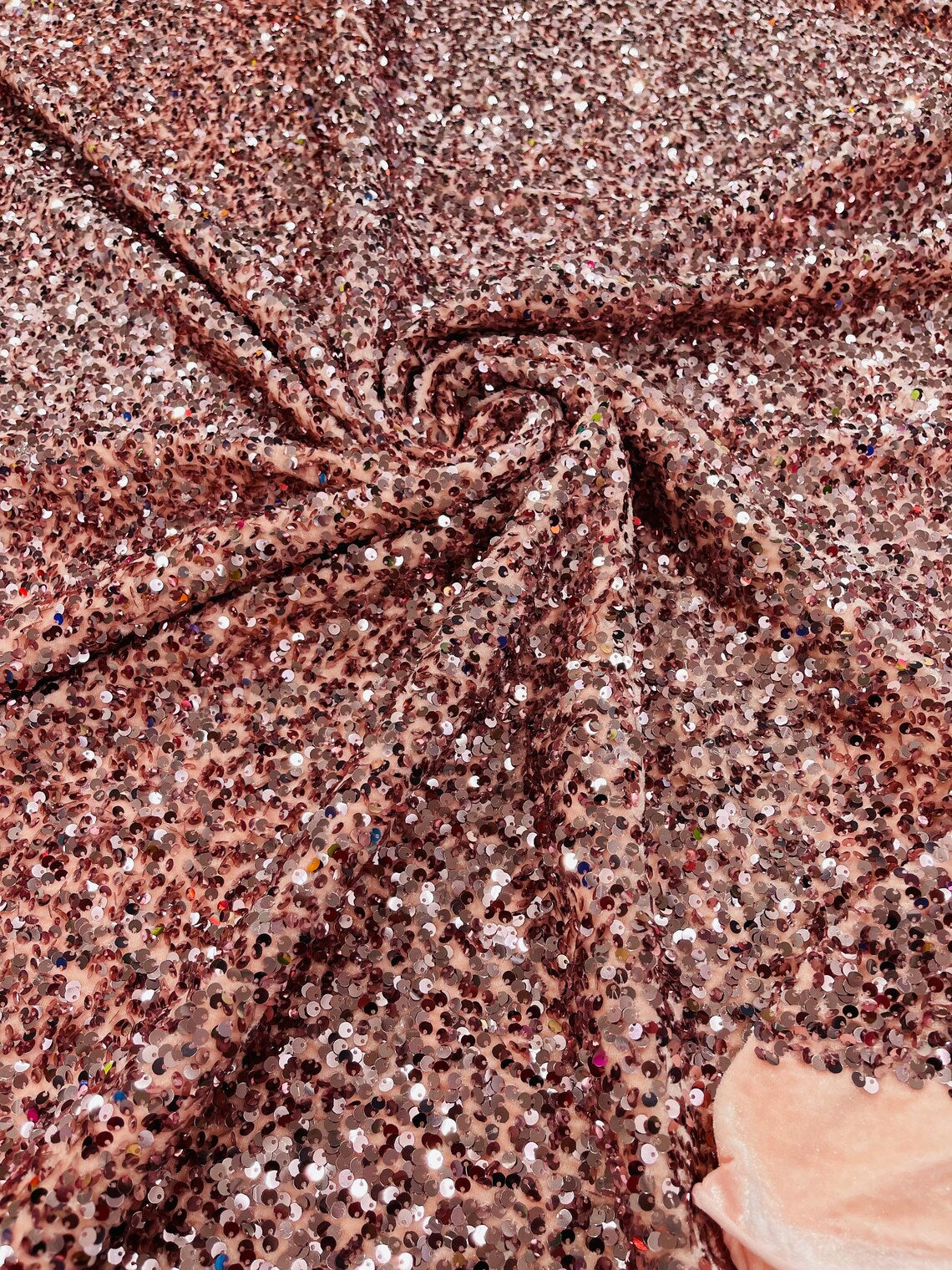 Stretch Velvet Sequins Fabric - Rose Gold - Velvet Sequins 2 Way Stretch 58/60” By Yard
