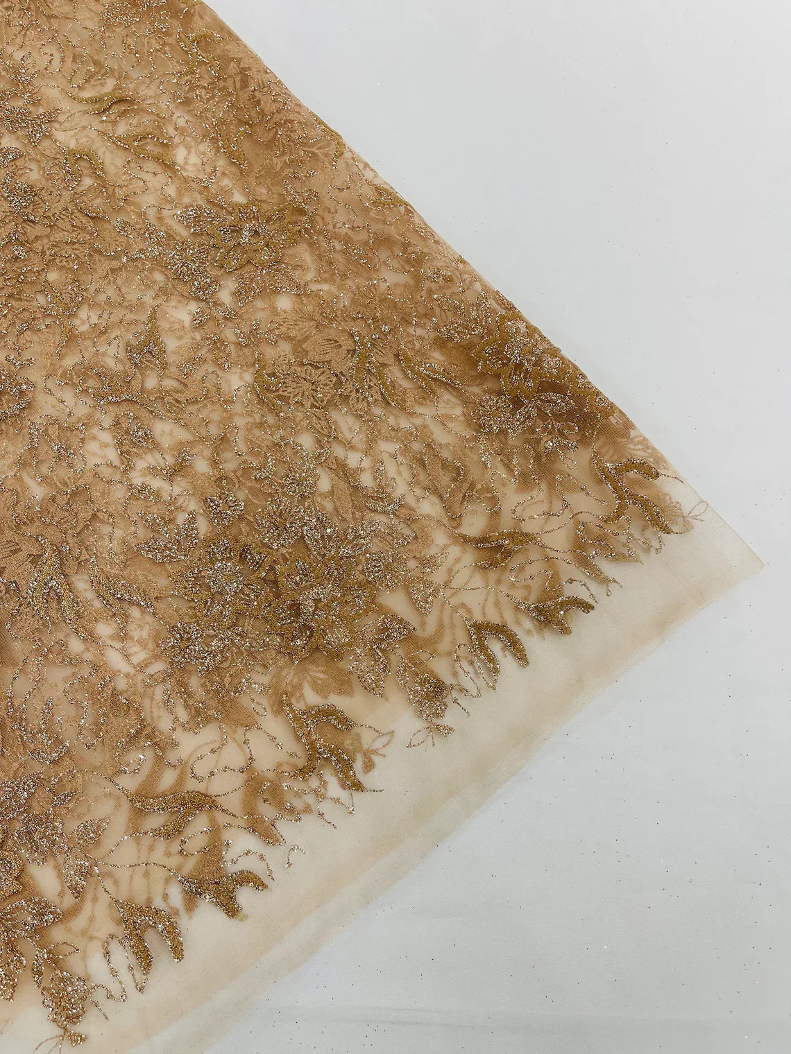 Flower Glitter Fabric - Rose Gold - 3D Floral Tulle Fabric for Wedding, Quinceañera By Yard