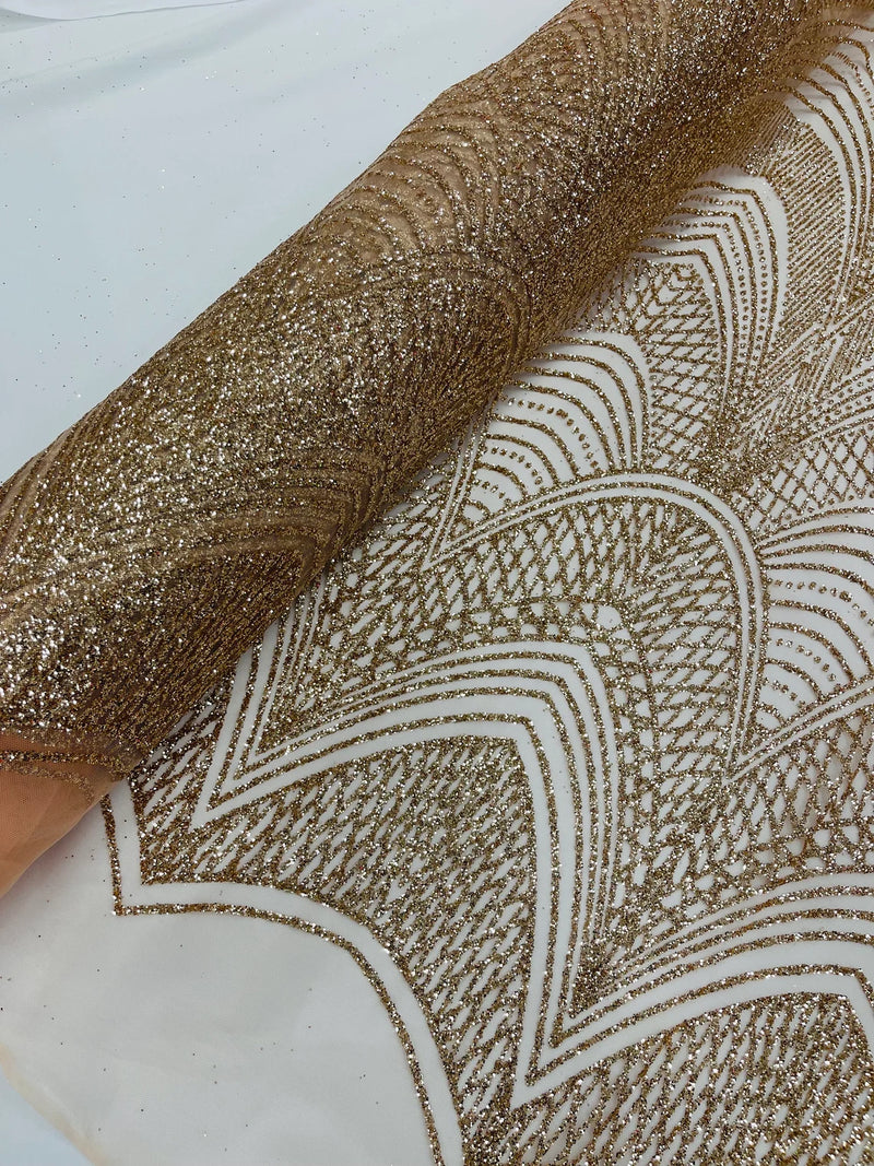Geometric Glitter Fabric - Rose Gold - Shimmer Glitter Geometric Design Fabric By Yard