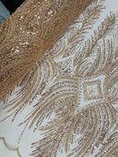 Beaded Lines Fabric - Rose Gold - Luxury Beads and Sequins Line Design Fabric By Yard