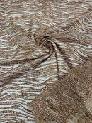 Zebra Stripe Glitter Fabric - Rose Gold - Glitter Design Zebra Lines on Lace Fabric By Yard