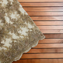 Floral Leaf Beaded Fabric - Rose Gold - Embroidered Flower Leaf Design Beaded Fabric By Yard