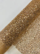 Pearl Sequins Bead Fabric - Rose Gold - Small Beads and Sequins Embroidered on Lace By Yard