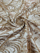 Glitter Palm Leaf Design Fabric - Rose Gold - Tulle Mesh Glitter Leaf Design Fabric Sold By Yard