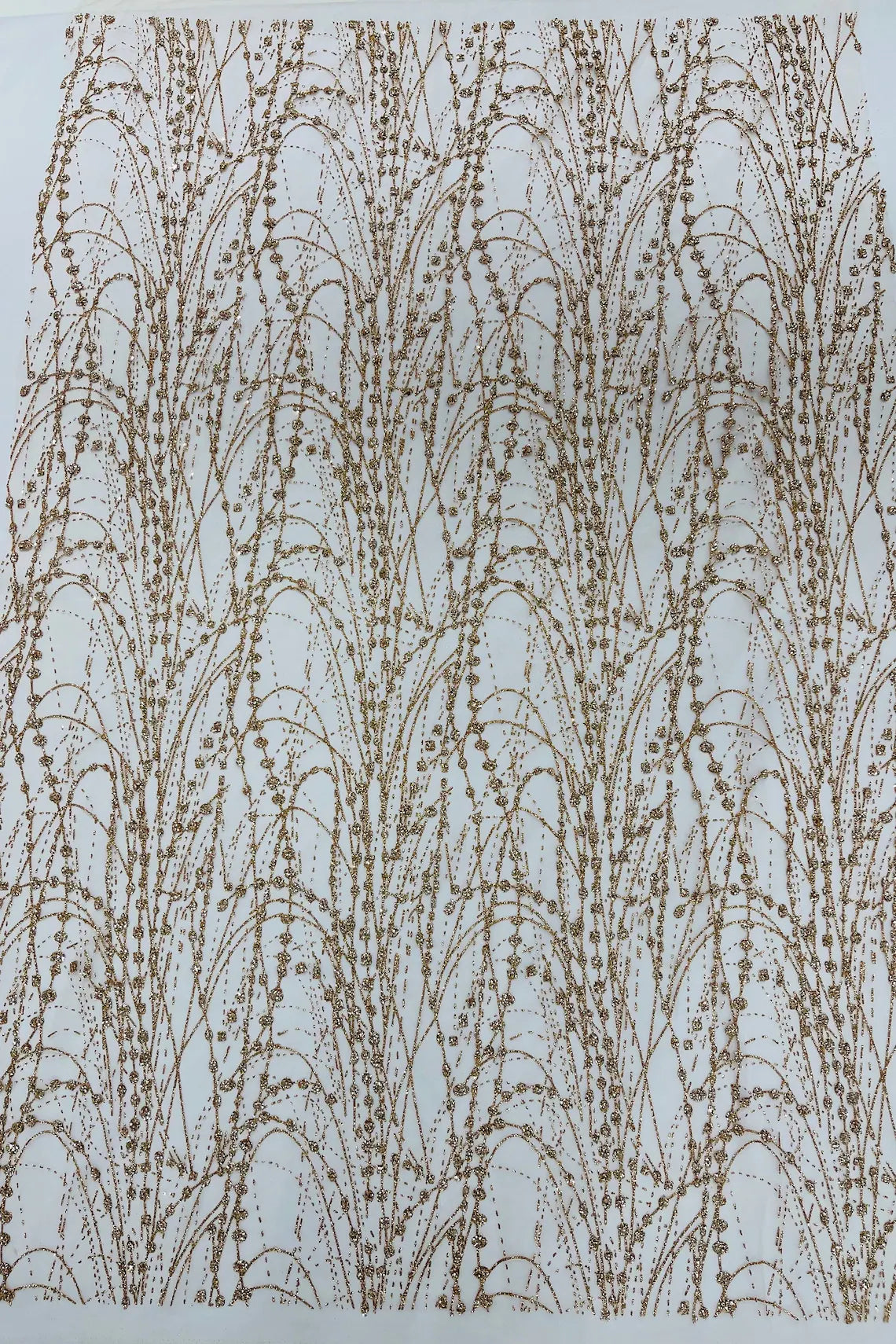 Tulle Glitter Fancy Line Fabric - Rose Gold - Tulle Fabric with Sparkle Glitter Design Sold By Yard