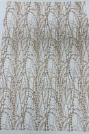 Tulle Glitter Fancy Line Fabric - Rose Gold - Tulle Fabric with Sparkle Glitter Design Sold By Yard