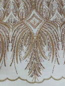 Beaded Lines Fabric - Rose Gold - Luxury Beads and Sequins Line Design Fabric By Yard