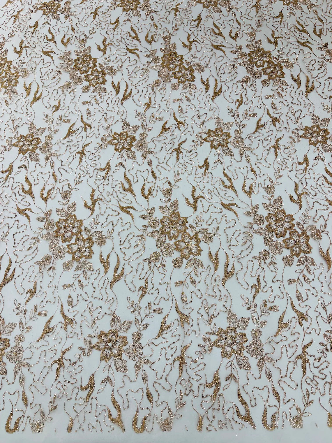 Flower Glitter Fabric - Rose Gold - 3D Floral Tulle Fabric for Wedding, Quinceañera By Yard