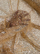 Pearl Sequins Bead Fabric - Rose Gold - Small Beads and Sequins Embroidered on Lace By Yard