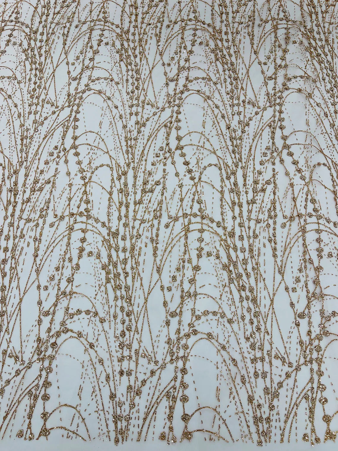 Tulle Glitter Fancy Line Fabric - Rose Gold - Tulle Fabric with Sparkle Glitter Design Sold By Yard
