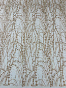 Tulle Glitter Fancy Line Fabric - Rose Gold - Tulle Fabric with Sparkle Glitter Design Sold By Yard