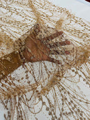 Tulle Glitter Fancy Line Fabric - Rose Gold - Tulle Fabric with Sparkle Glitter Design Sold By Yard