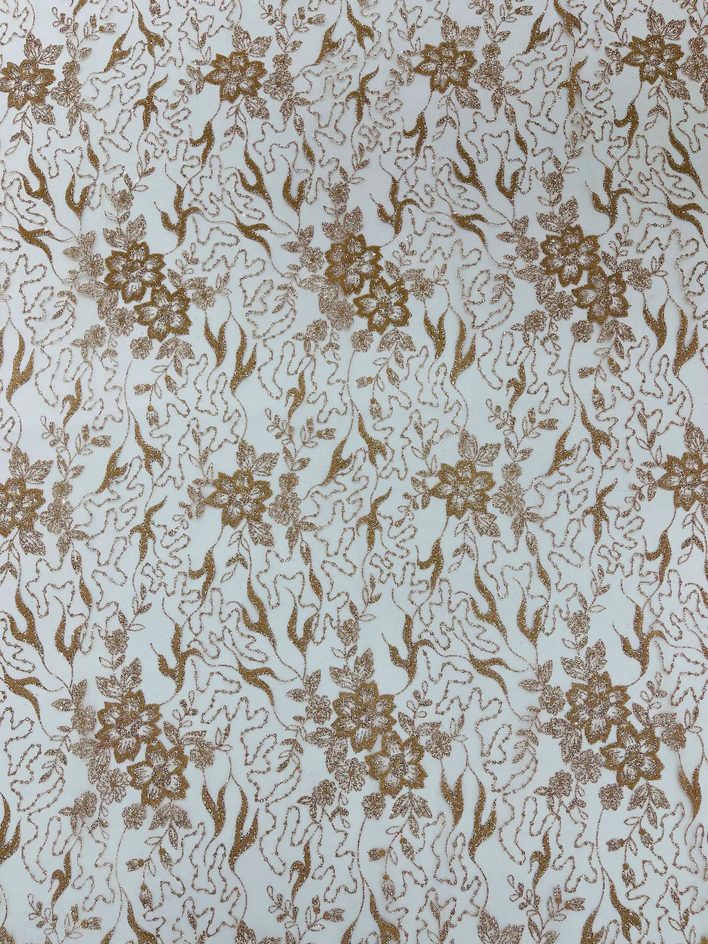 Flower Glitter Fabric - Rose Gold - 3D Floral Tulle Fabric for Wedding, Quinceañera By Yard
