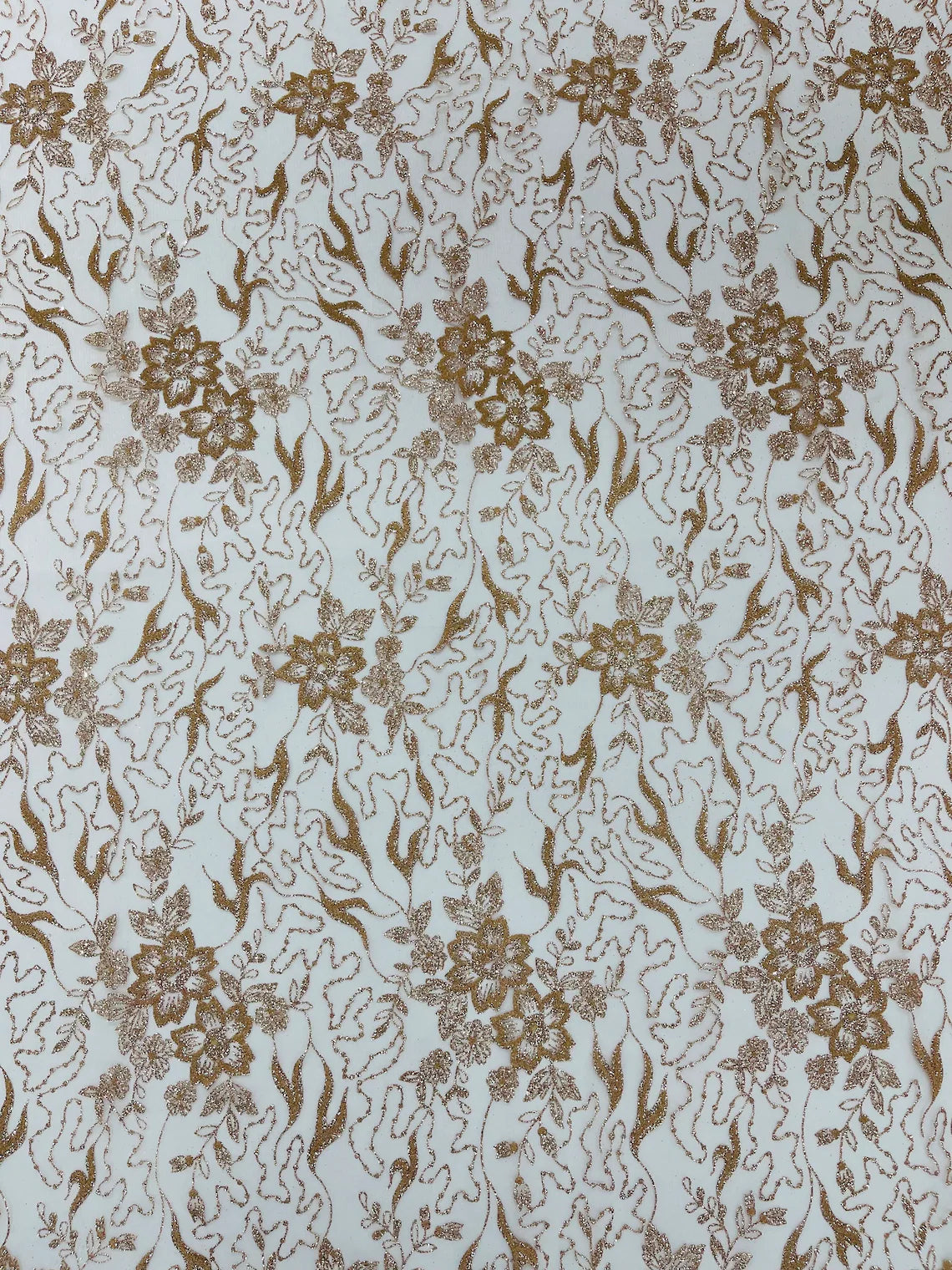 Flower Glitter Fabric - Rose Gold - 3D Floral Tulle Fabric for Wedding, Quinceañera By Yard