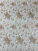 Flower Glitter Fabric - Rose Gold - 3D Floral Tulle Fabric for Wedding, Quinceañera By Yard