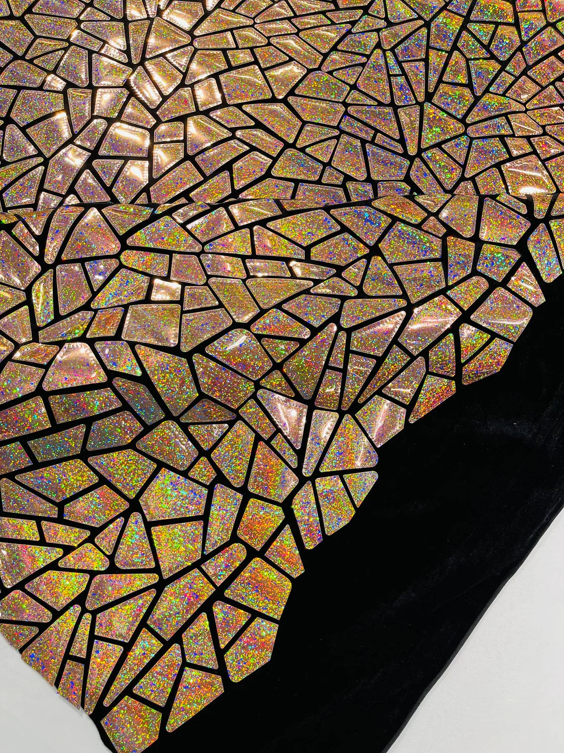 Mirror Sequins Velvet Fabric - Holographic Rose Gold - Large Shiny Mirror Cut Sequins By Yard