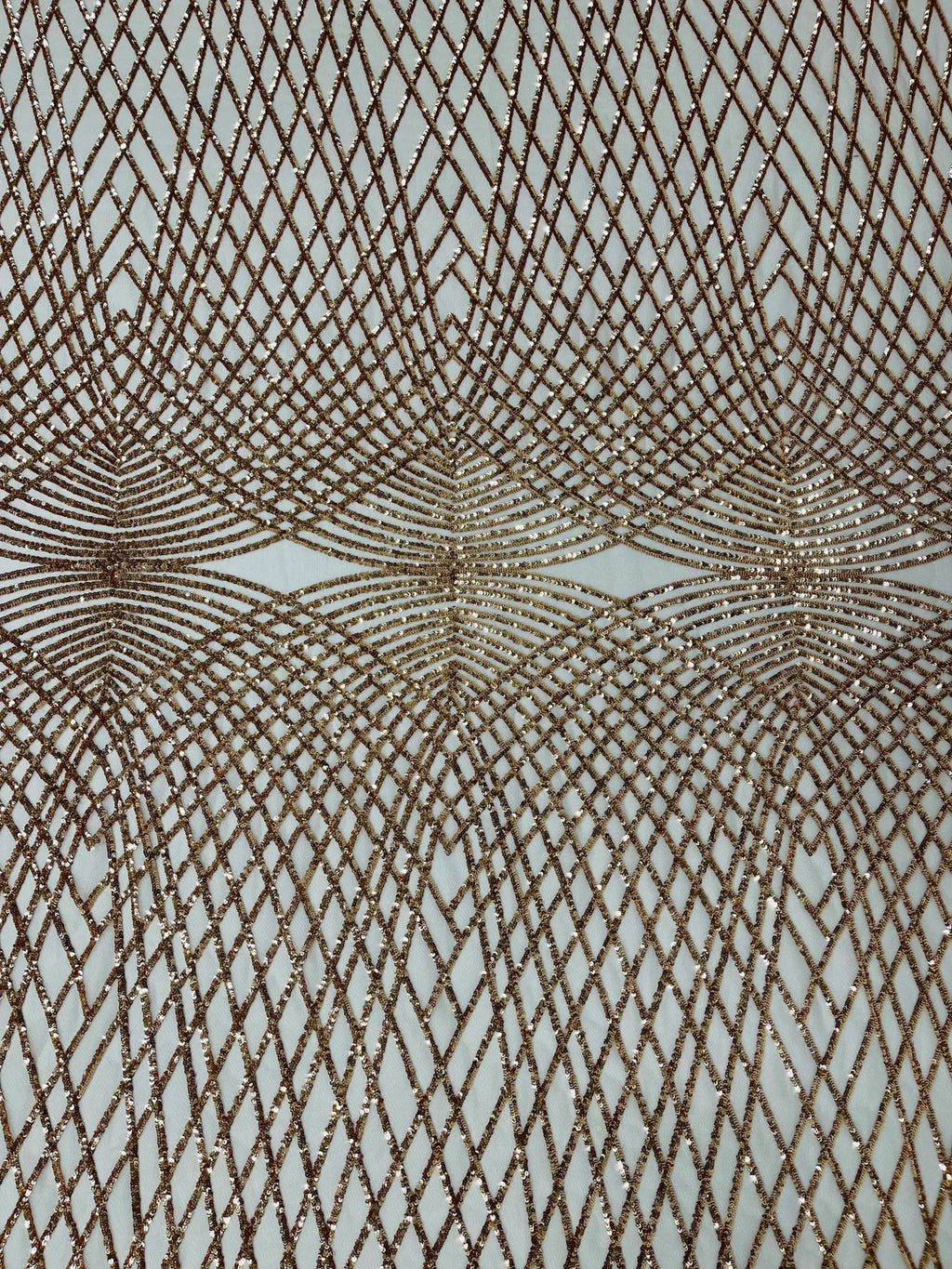 2 Way Stretch Diamond Fabric - Rose Gold on Blush - Geometric Diamond Design on Mesh By The Yard