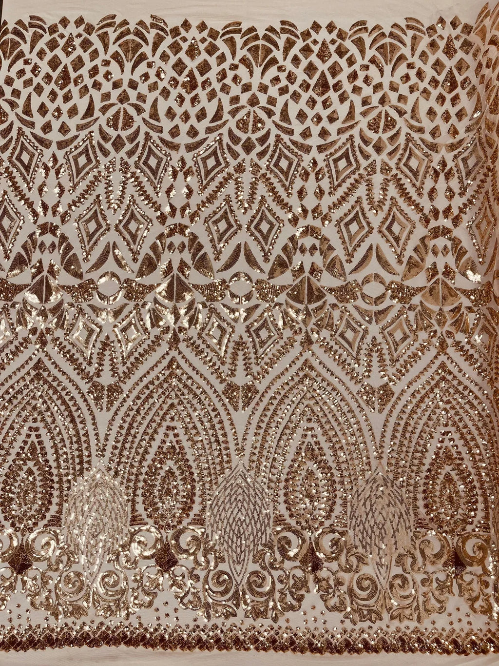 Geometric Pattern Sequins - Rose Gold - 4 Way Stretch Colorful Shine Designer Sequins By Yard