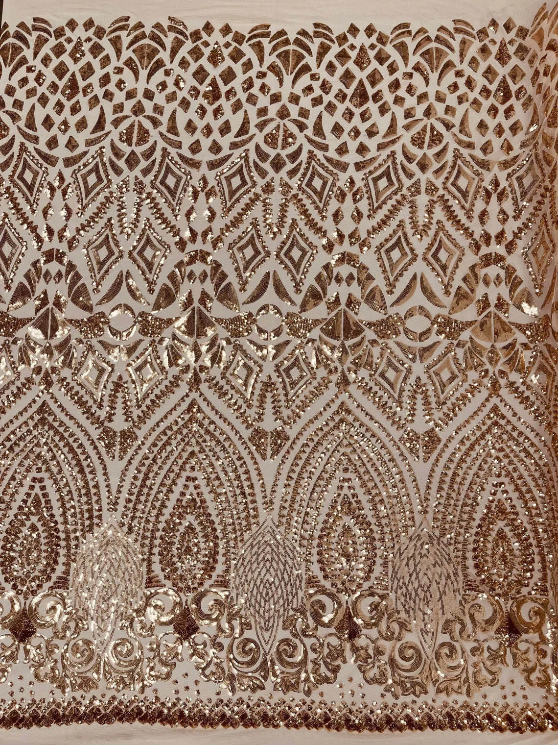Geometric Pattern Sequins - Rose Gold - 4 Way Stretch Colorful Shine Designer Sequins By Yard