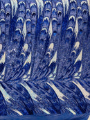 Multi-Color Sequins Design - Royal / Aqua - 4 Way Stretch Sequins Fabric By The Yard