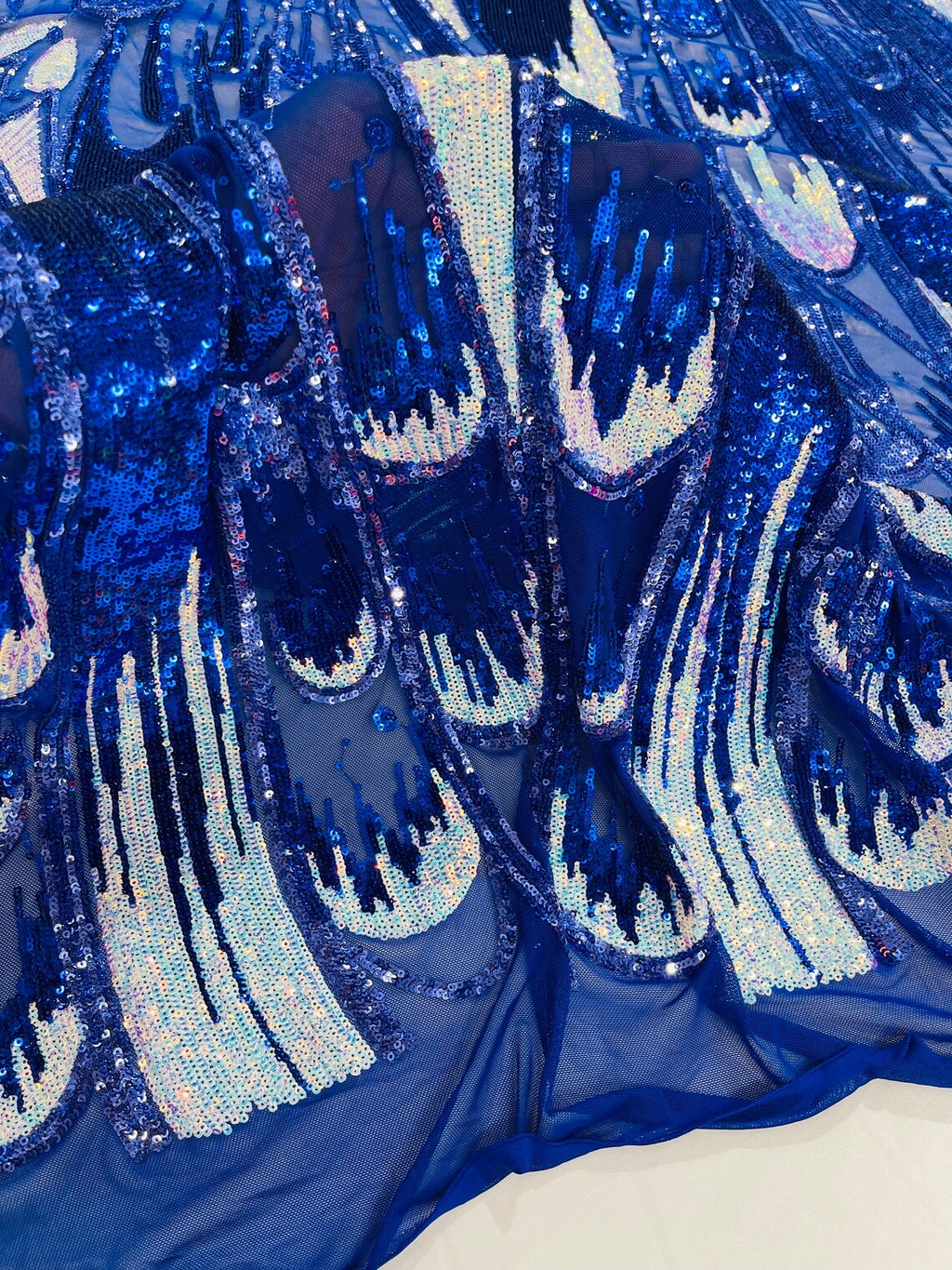 Multi-Color Sequins Design - Royal / Aqua - 4 Way Stretch Sequins Fabric By The Yard