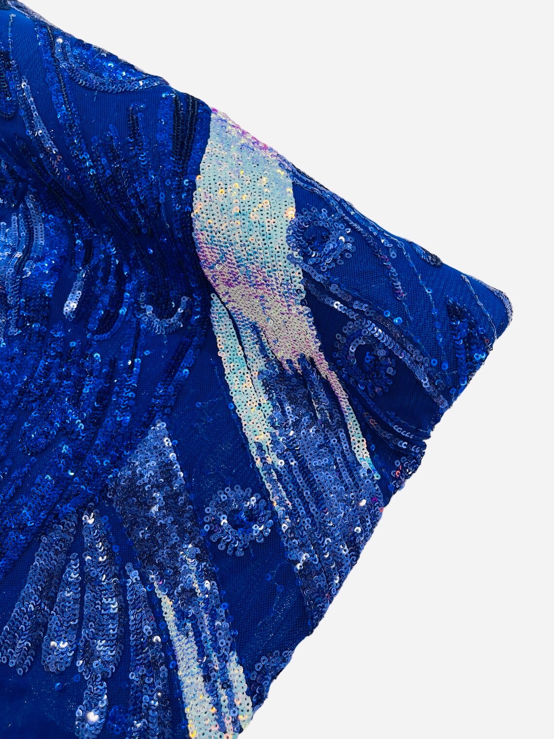 Multi-Color Sequins Design - Royal / Aqua - 4 Way Stretch Sequins Fabric By The Yard
