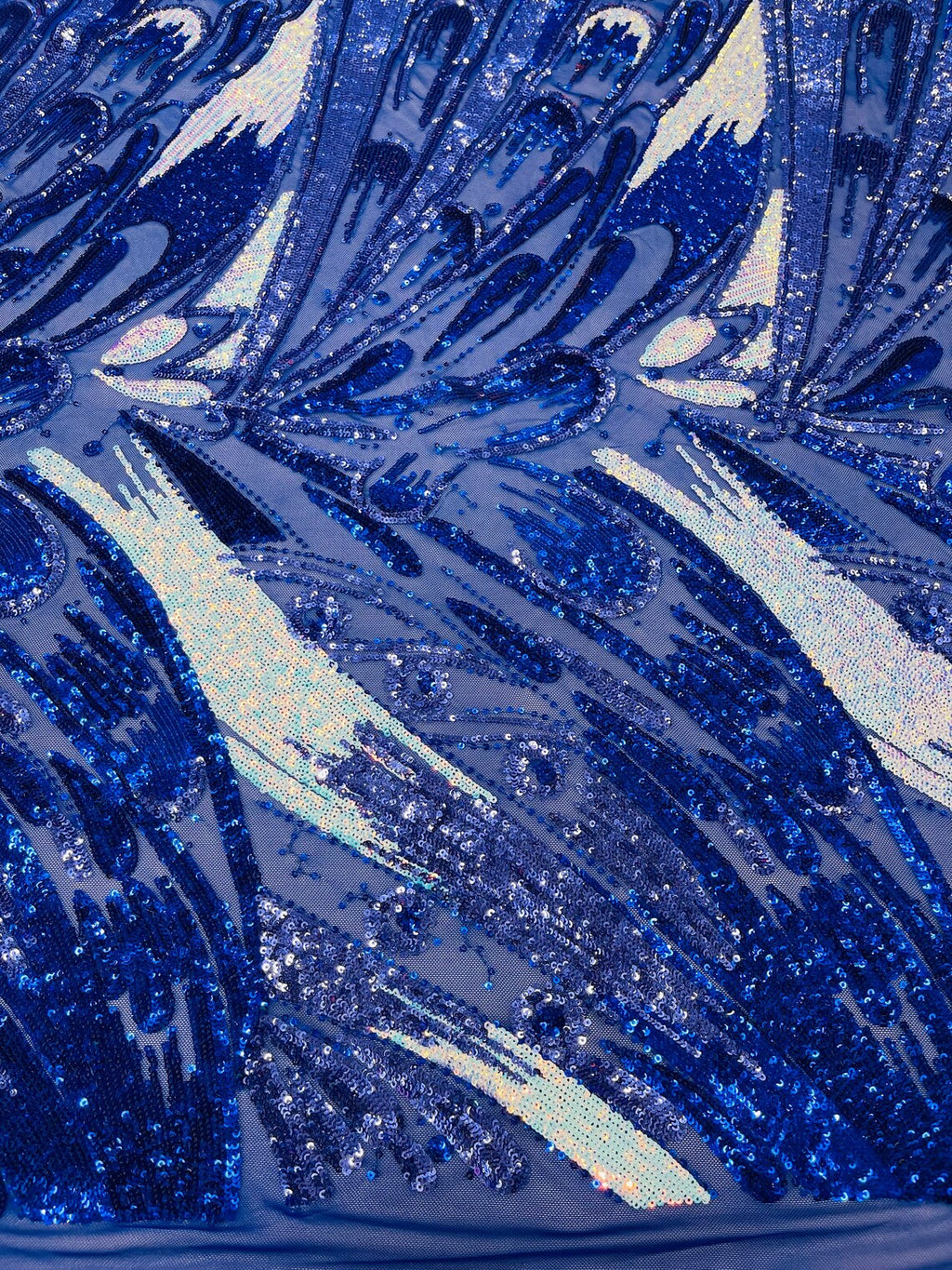 Multi-Color Sequins Design - Royal / Aqua - 4 Way Stretch Sequins Fabric By The Yard