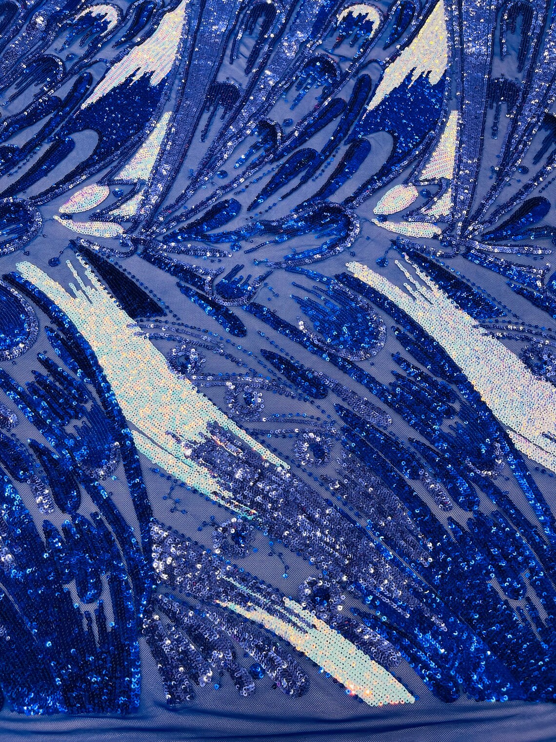 Multi-Color Sequins Design - Royal / Aqua - 4 Way Stretch Sequins Fabric By The Yard