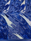 Multi-Color Sequins Design - Royal / Aqua - 4 Way Stretch Sequins Fabric By The Yard