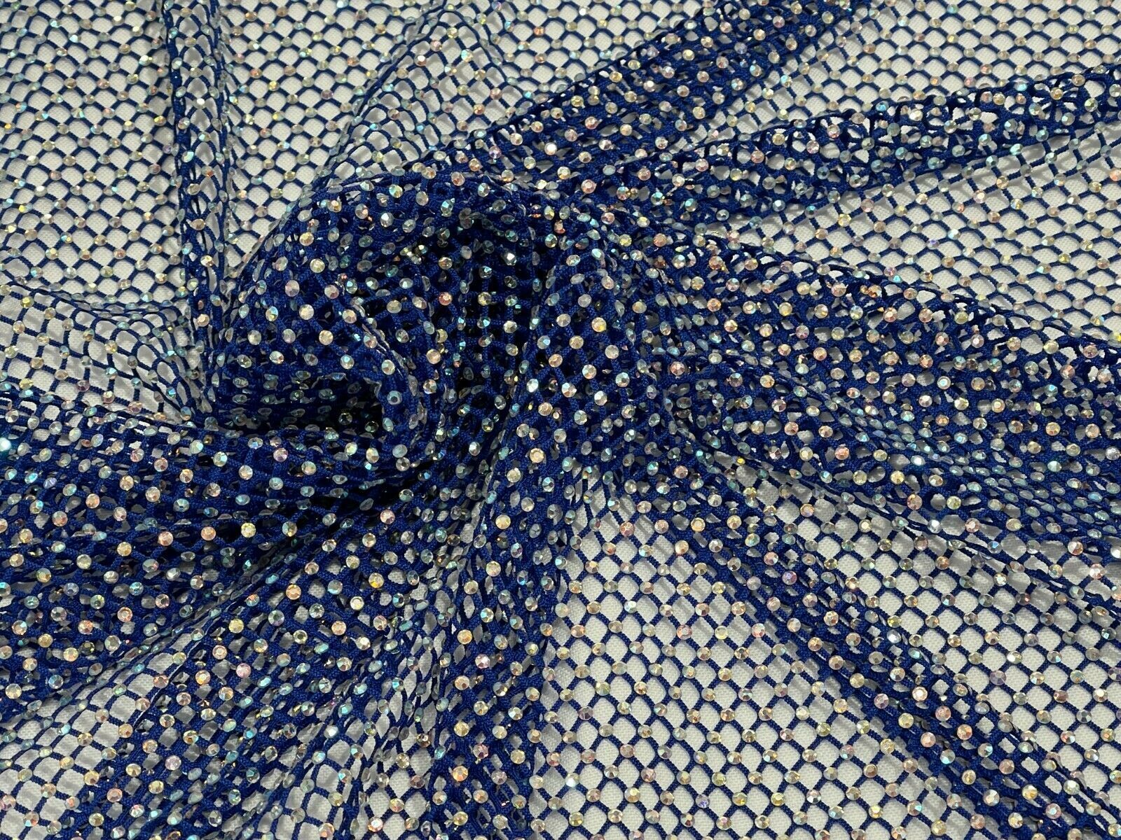 Fish Net Spandex Rhinestone Fabric - Spandex Fish Net Rhinestones Fabric - 15 Yard Roll