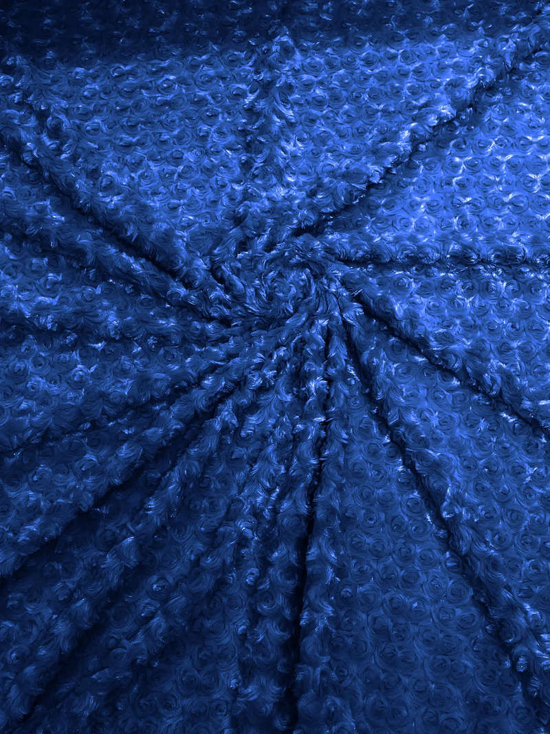 58" Minky Swirl Rose Fabric - Royal Blue - Soft Rosebud Plush Fur Fabric Sold By The Yard