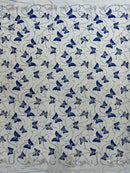 3D Butterfly Beaded Fabric - Royal Blue - Beaded Sequins Butterfly Embroidered Fabric By Yard