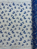 3D Butterfly Beaded Fabric - Royal Blue - Beaded Sequins Butterfly Embroidered Fabric By Yard