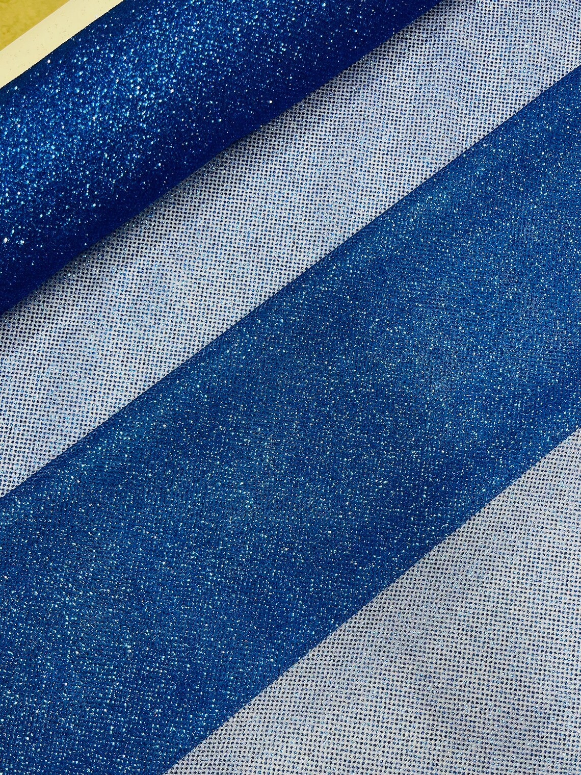 Shimmer Glitter Mesh Fabric - Royal Blue - Shiny Glitter Dots Design on Lace Mesh Sold By Yard