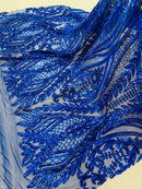 Mermaid Design Sequins Fabric - Royal Blue - Sequins Fabric 4 Way Stretch on Mesh By Yard
