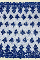 Damask Border Corded Lace - Royal Blue - Floral Cluster Design Damask Border on Lace Fabric Yard