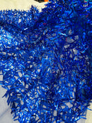 Sword Large Shiny Sequins - Royal Blue - Hanging Iridescent Sequins On Lace Fabric By Yard