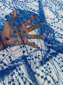 Tulle Glitter Fancy Line Fabric - Royal Blue - Tulle Fabric with Sparkle Glitter Design Sold By Yard