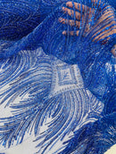 Beaded Lines Fabric - Royal Blue - Luxury Beads and Sequins Line Design Fabric By Yard