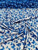 3D Butterfly Design Lace - Royal Blue - Embroidered Lace with 3D Butterfly Design By Yard