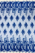 Metallic Corded Lace - Royal Blue - Paisley Floral Fabric with Metallic Thread on a Mesh Lace By Yard