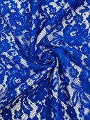 Corded Lace Fabric - Royal Blue - Embroidered Flower Design Lace Fabric Sold By Yard